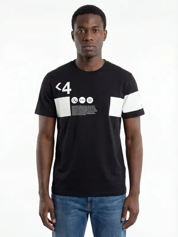 The same t-shirt worn by a model, AI-generated photo
